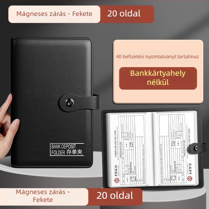 Egyoldalas mappa befizetési nyugtákhoz, PU anyag, csipesz 228, kompatibilis a standard papírtípusokkal, logó nyomtatása elérhető, testreszabás