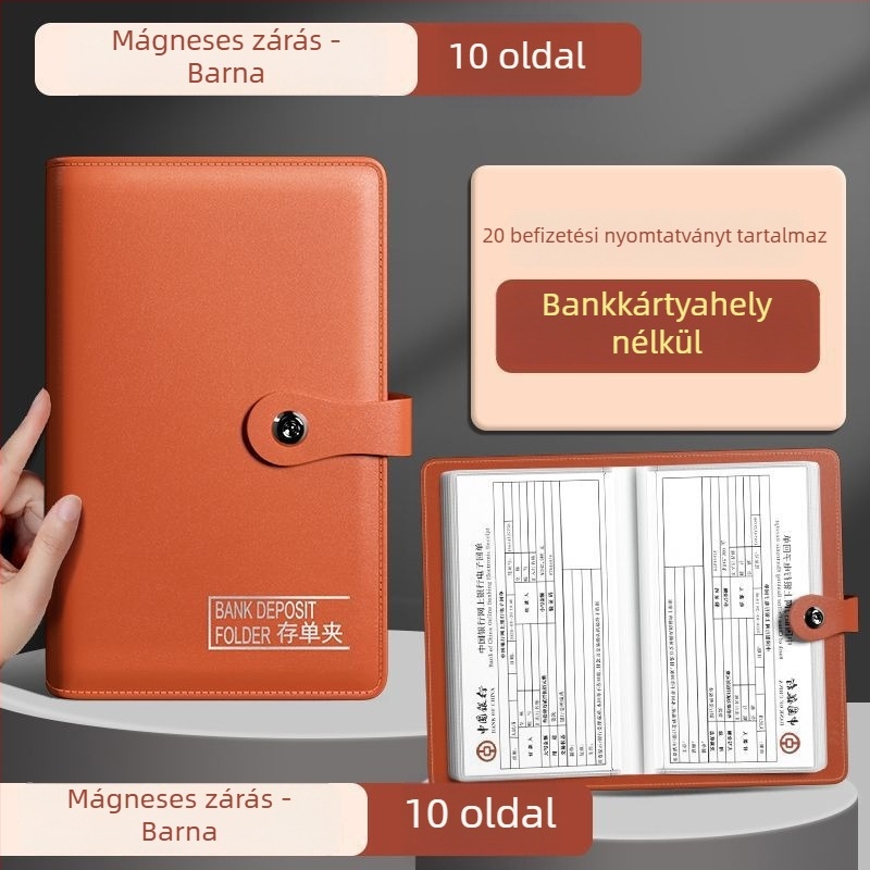 Egyoldalas mappa befizetési nyugtákhoz, PU anyag, csipesz 228, kompatibilis a standard papírtípusokkal, logó nyomtatása elérhető, testreszabás