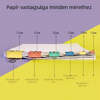 Színes fém klipek dokumentumokhoz, hosszú szárú irodai kellék