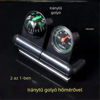 Autó belső hőmérő és iránytű, 2 az 1-ben, fém kivitel