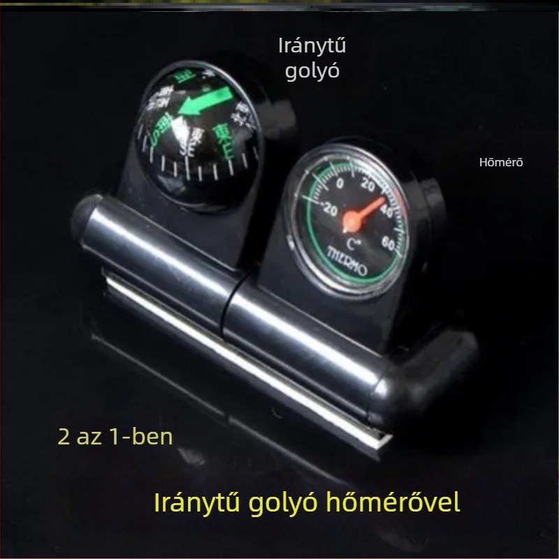 Autó belső hőmérő és iránytű, 2 az 1-ben, fém kivitel