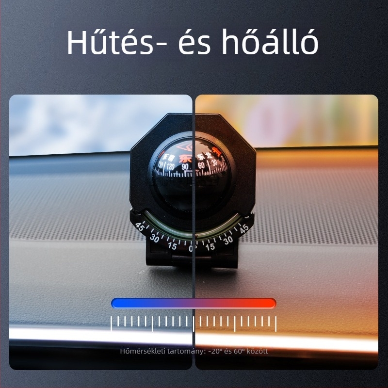 Járműre szerelhető iránytű dőlésszögmérővel, hordozható, világító, fémből