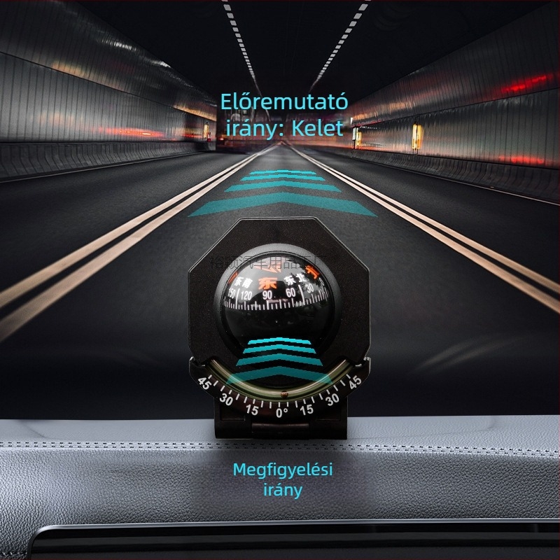 Járműre szerelhető iránytű dőlésszögmérővel, hordozható, világító, fémből