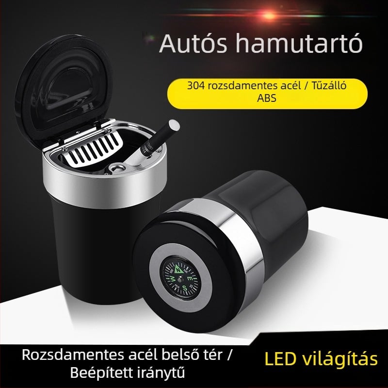 Autóba szerelhető hamutartó fémbelsejttel, márka Bjd; modell 00, termék kód 004; alkalmas autóban, otthon és nyilvános helyeken.