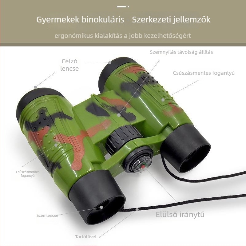 Gyermekek számára kamuflázs teleszkóp játék, 6x30-as nagyítás, műanyag kivitel, elektromosság nélküli, fejleszti a kéz-szem koordinációját, 4-6 éveseknek