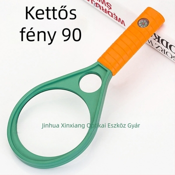 90 mm-es kétlencsés nagyító kompassz funkcióval, teniszütő-stílusú műanyag kivitel