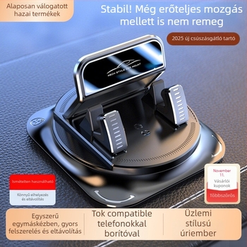 Autótelefon-tartó a műszerfalhoz, 360°-os forgás, ragasztóval rögzíthető, univerzális illeszkedés, minimalista stílus