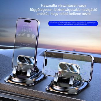 Autótelefon-tartó a műszerfalhoz, 360°-os forgás, ragasztóval rögzíthető, univerzális illeszkedés, minimalista stílus