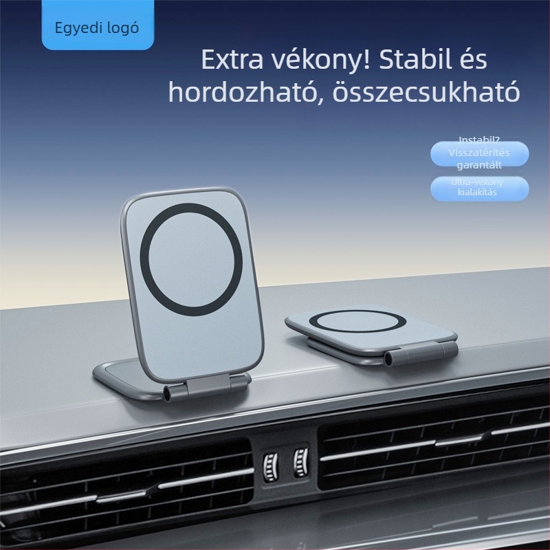 Ultra vékony mobiltelefon-tartó, összecsukható, mágneses szívóerővel, autóba a műszerfalra (univerzális modell, műanyag, rezgések elleni)
