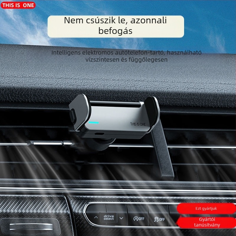 Autótelefon-tartó elektromos csuklóval, ventilációs nyílásba történő rögzítés, ABS + alumíniumötvözet