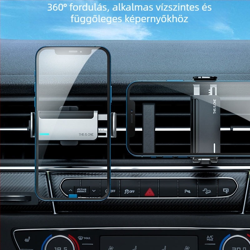 Autótelefon-tartó elektromos csuklóval, ventilációs nyílásba történő rögzítés, ABS + alumíniumötvözet