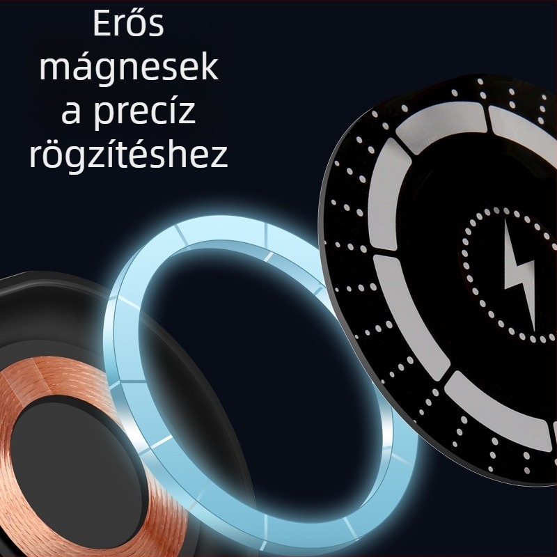 Autóba szerelhető mágneses vezeték nélküli telefon-tartó, ventilációs nyílásra szerelhető, 15W gyors töltés