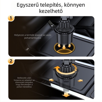 Autóba szerelhető telefon-tartó pohártartó helyére a középkonzolban, univerzális, első ülés utasának, kattintásos rögzítés