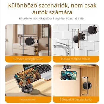 Mágneses autós telefontartó vákuumos rögzítő alappal — univerzális ötvözet tartó, rezgéscsillapító