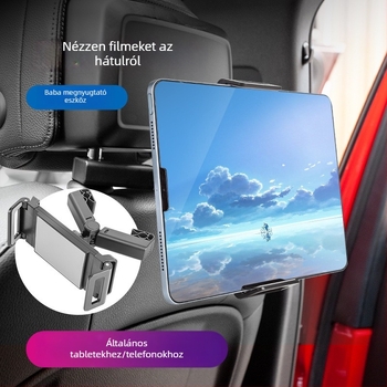 Autó hátsó ülés fejvédőjéhez telefon- és tabletatartó, 360° forgás, teleszkópos kar, univerzális illeszkedés, ABS anyag, snap-on rögzítés
