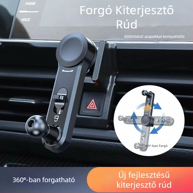 Autó légcsatornába illeszthető telefontartó hosszabbító rúddal és snap-on rögzítéssel