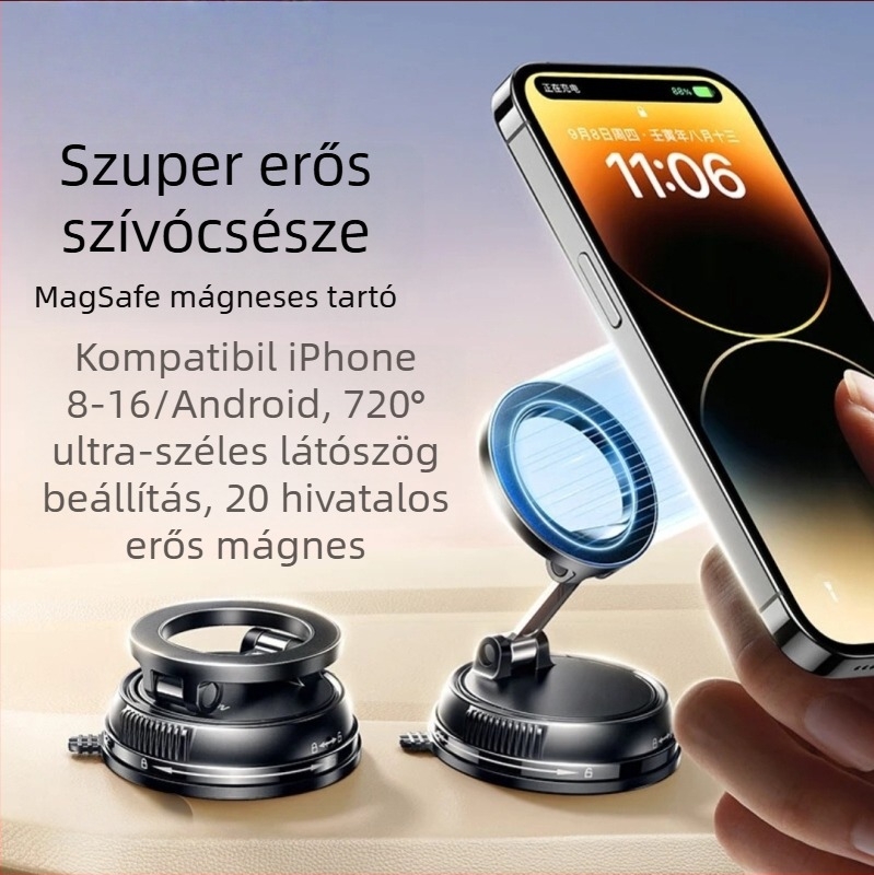 Mágneses autótelefon-tartó, hajlítható, forgatható, ultra-stabil, vákuumos rögzítés