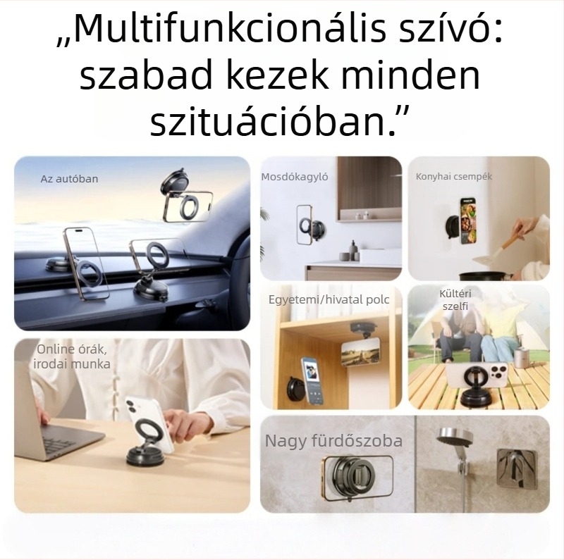 Mágneses autótelefon-tartó, hajlítható, forgatható, ultra-stabil, vákuumos rögzítés