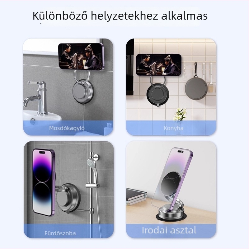 Autótelefon-tartó vákuumos abszorpcióval és mágneses rögzítéssel, univerzális kompatibilitás, szívócsésze rögzítés