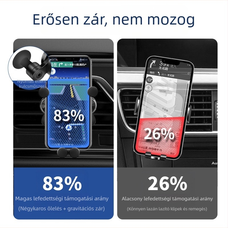 Autótelefon-tartó szellőzőrácsra szerelve, 360°-os forgás, stabil navigációs tartó