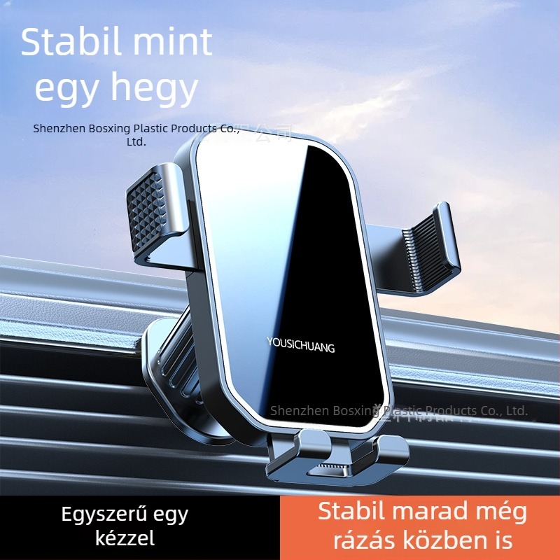 Autó légcsatornához készült telefontartó gravitációs automatikus zárással, háromszög alakú kialakítás, univerzális navigációhoz