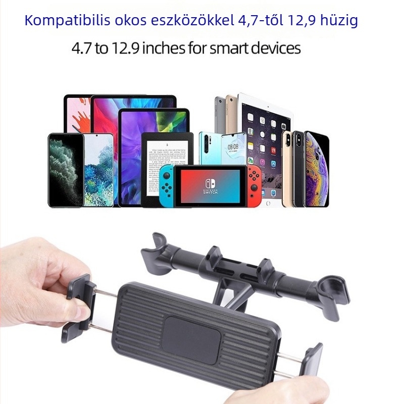 Autó hátsó fejtámla tartó telefonhoz és tabletához, teleszkópos, rögzítés gyors csattal, testre szabható márka