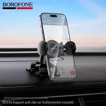 Borofone BH142 Autótelefon-tartó húzható csipesszel a középkonzolhoz, rezgéscsillapító, ABS, univerzális