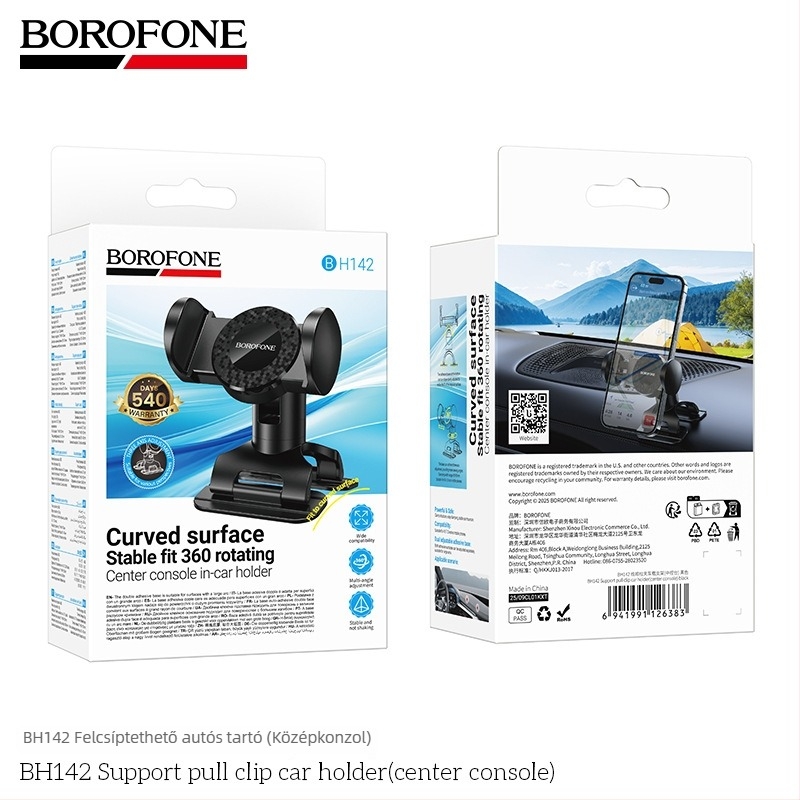 Borofone BH142 Autótelefon-tartó húzható csipesszel a középkonzolhoz, rezgéscsillapító, ABS, univerzális