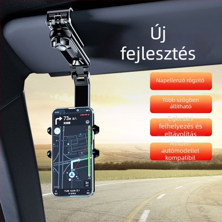 Autótelefon-tartó — szívófejes rögzítés, első szélvédőre szerelhető, navigációs klip, fix tartó