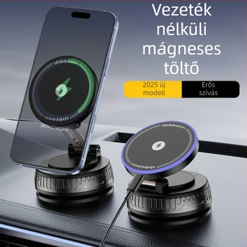 Autóhoz való telefontartó vezeték nélküli töltéssel, mágneses, 15W, univerzális, vákuumos rögzítés