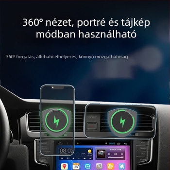 Autóhoz szánt vezeték nélküli töltő tartó - 360°-os forgás, mágneses töltés, 15W, szellőzőnyílásra szerelhető, univerzális kompatibilitás