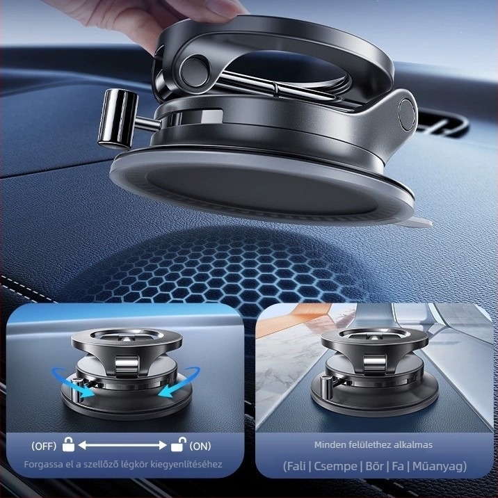 Mágneses autós telefontartó vákuumszívóval – univerzális szélvédő-tartó navigációhoz
