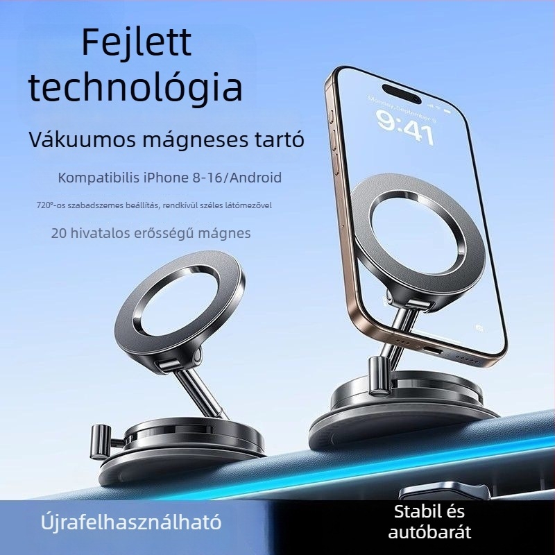 Mágneses autós telefontartó vákuumszívóval – univerzális szélvédő-tartó navigációhoz