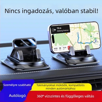 Autótelefon-tartó — 360° forgatás, ragasztós műszerfalra szerelés, univerzális kompatibilitás, csúszásmentes alátét a csomagban