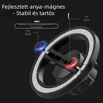 Autótelefon-tartó mágneses rögzítéssel, 17 mm gömbfej, ABS + N52 magnet + szilikonbetét, légkivezetőhöz kompatibilis