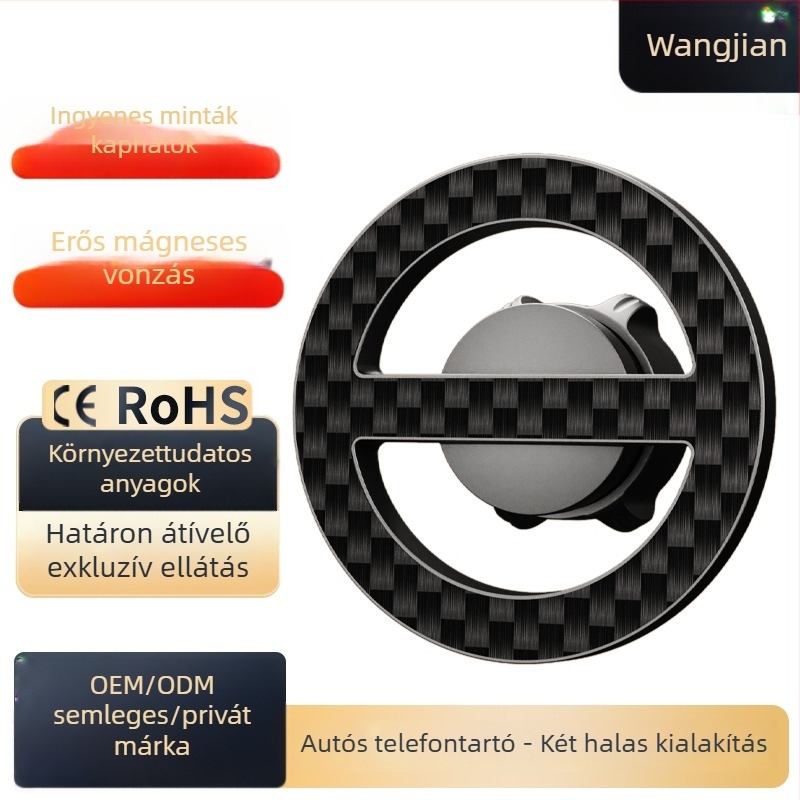 Autótelefon-tartó mágneses rögzítéssel, 17 mm gömbfej, ABS + N52 magnet + szilikonbetét, légkivezetőhöz kompatibilis