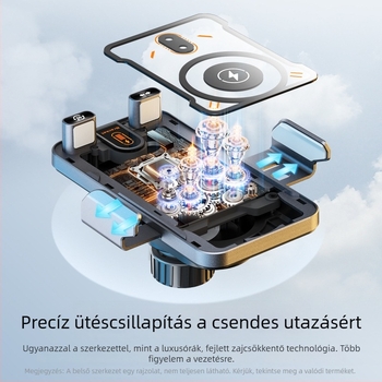Elektromos rögzítő autótelefonhoz vezeték nélküli töltéssel, légkivezetőre rögzíthető, 15W-os töltés, snap-on telepítés, átlátszó cyberpunk dizájn