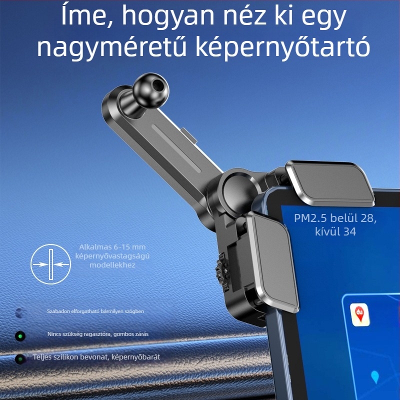 DP02 Új modell 2025: Autós telefon-tartó nagyképernyővel és műszerfalra rögzíthető csipesz