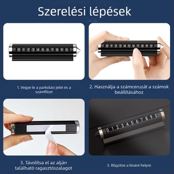 Gépjármű-vészhelyzeti eszköz, fém felépítésű, modell Tchmpai-001, ablakbetörő kalapács és telefonszám tábladísz