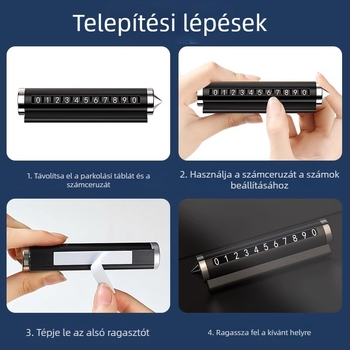 Autóablak törő eszköz telefonszám tartóval és parkolási biztonsági kalapáccsal — fém, modell TCHMPAI-001, Friendly márka