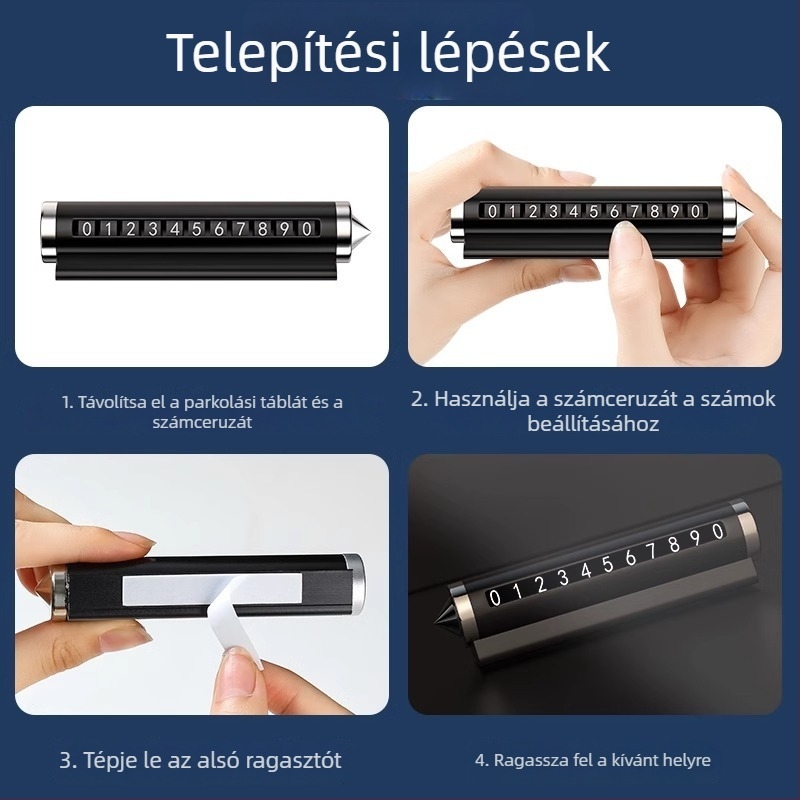 Autóablak törő eszköz telefonszám tartóval és parkolási biztonsági kalapáccsal — fém, modell TCHMPAI-001, Friendly márka