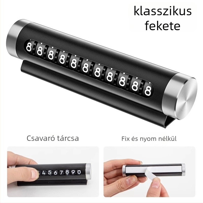 Autóablak törő eszköz telefonszám tartóval és parkolási biztonsági kalapáccsal — fém, modell TCHMPAI-001, Friendly márka