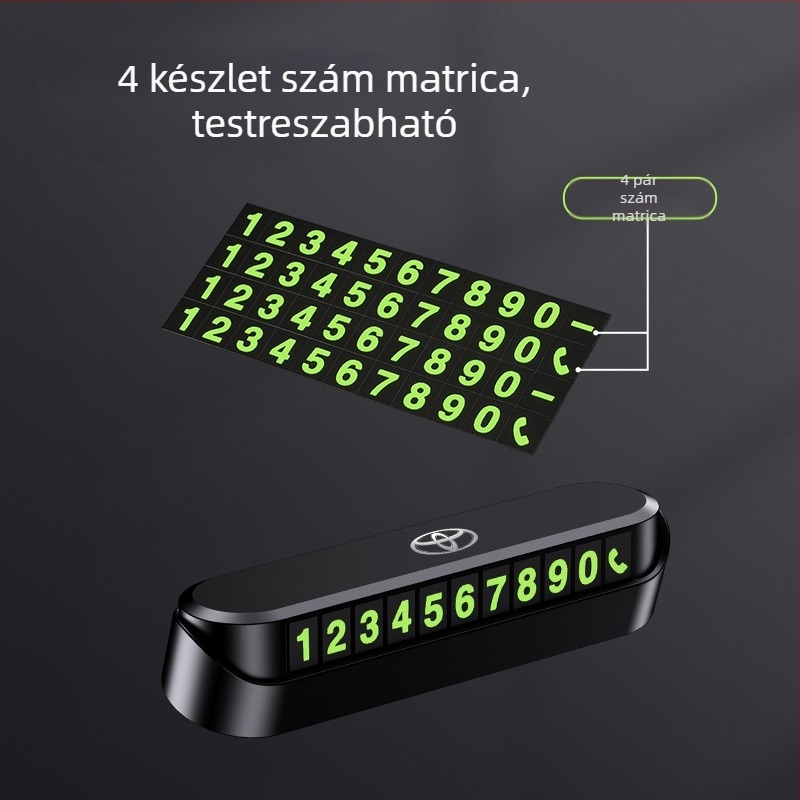 Világító nyomógombos ideiglenes parkolási tábla telefonszám-tartóval, műanyag, testreszabás elérhető, magánmárkák támogatottak