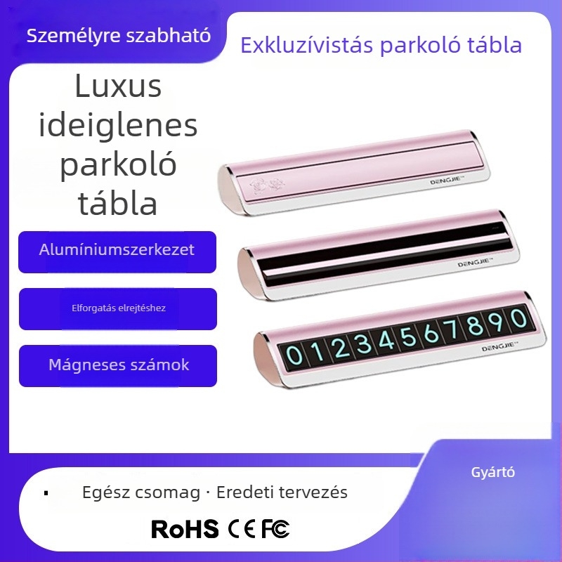 Átmeneti parkolási jel autóhoz – gördülő típusú kialakítás, telefonszám tábla, alumíniumötvözet + elektroplatírozás, márka Kst