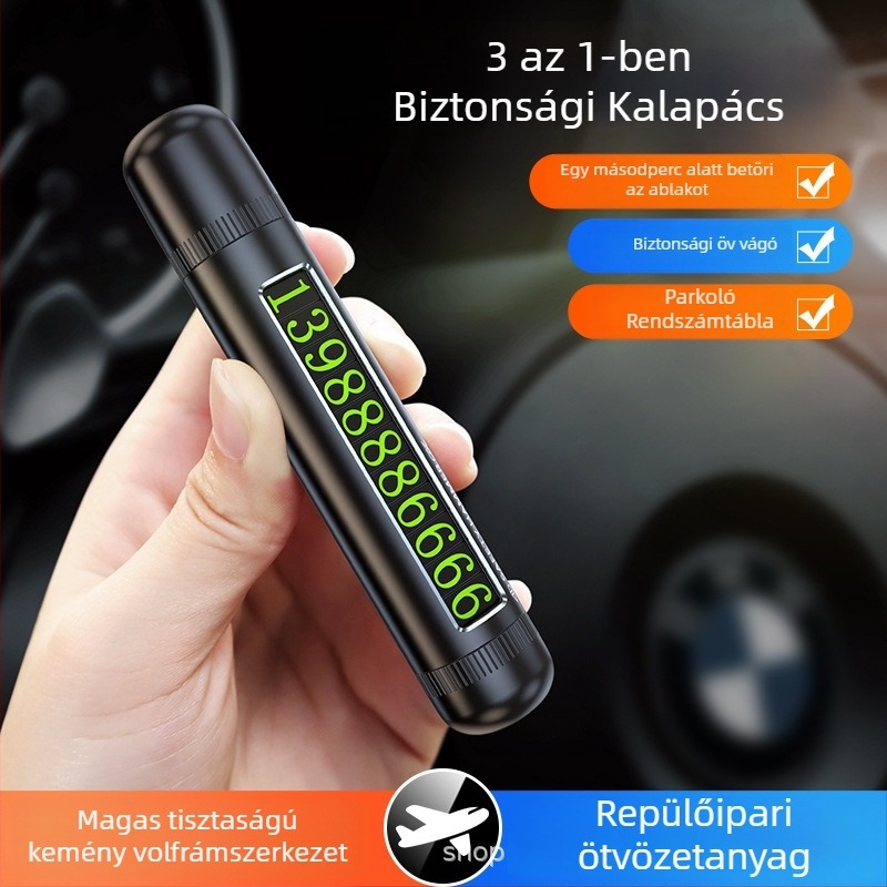 Fusika Autóüveg-törő és biztonsági kalapács - ötvözet, többfunkciós autómentő eszköz, 90 g