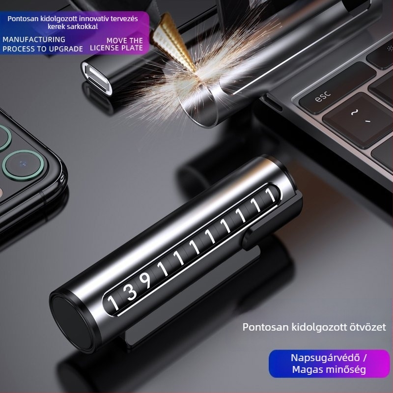 Rejtett jármű rendszám dísze – Modell 001, fém, görgős tárcsázóval és telefonszámmal
