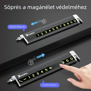 Alumíniumötvözetből készült parkolótábla ideiglenes autóáthelyezéshez telefonszámmal, fém parkolótábla, Márka Weys, Modell P3, Logó nyomtatás lehetséges