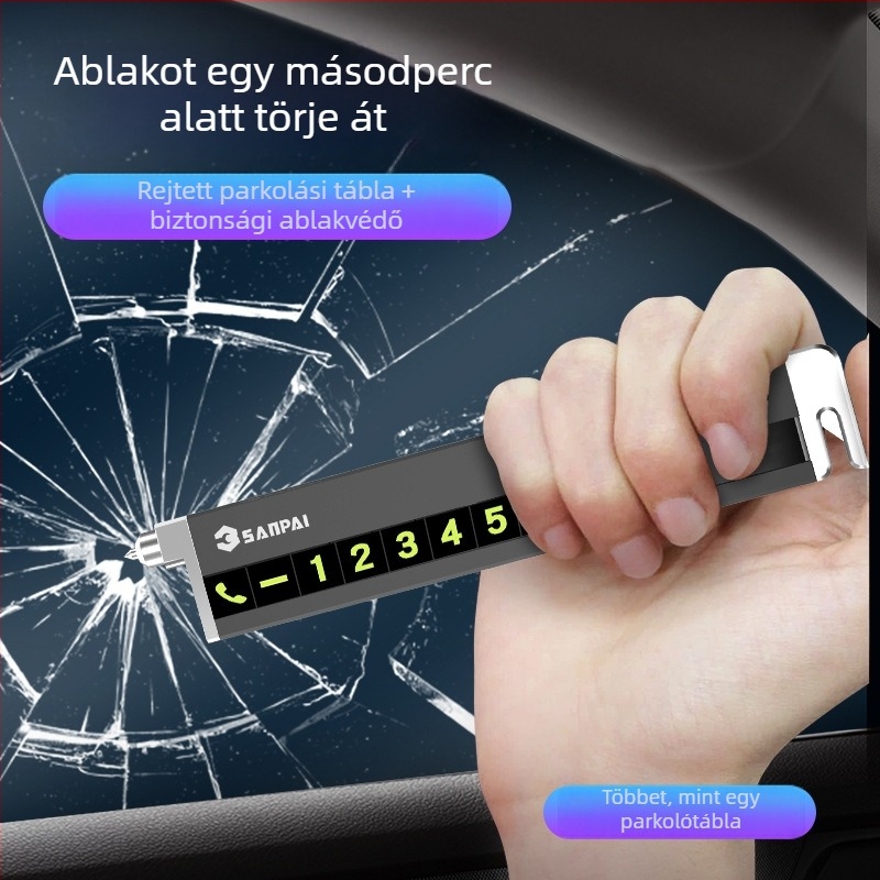 Rejtett alumíniumötvözetből készült biztonsági kalapács övvágóval, modell P3, logó nyomtatva, testre szabható