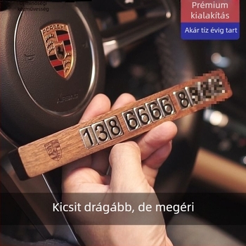 Diófából készült autós dísz, mozgó rendszámtábla ideiglenes parkoláshoz