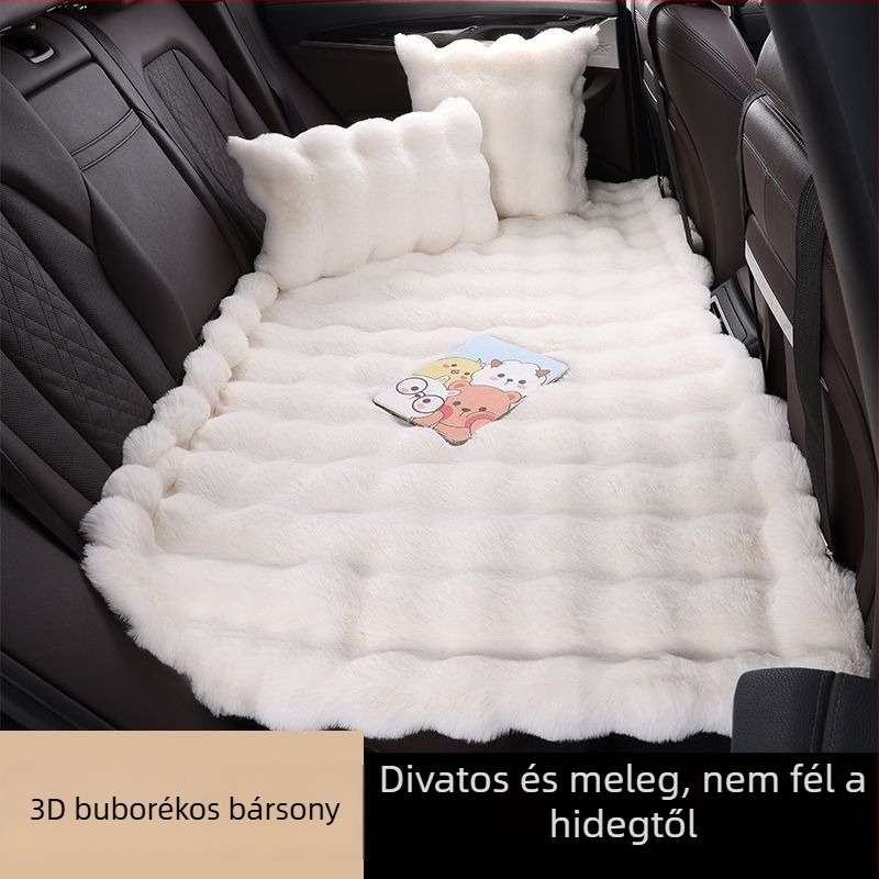 Hátsó ülésre tervezett összecsukható utazó autóágy — plüss szövet, kopásálló, automatikus felfújás, univerzális kompatibilitás